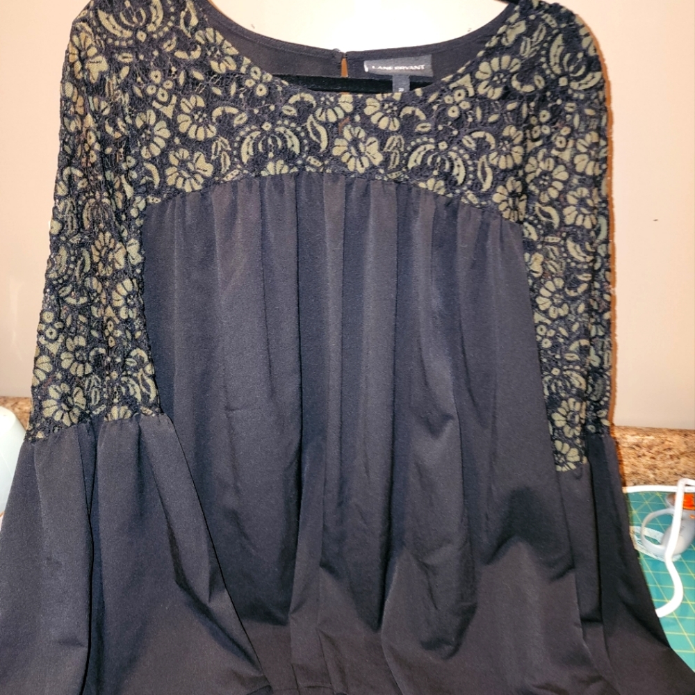 Black Dress Blouae with Bell Sleeves
